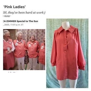 Vintage Angelica large Pink Ladies blazer coat long length collared retro 70s
